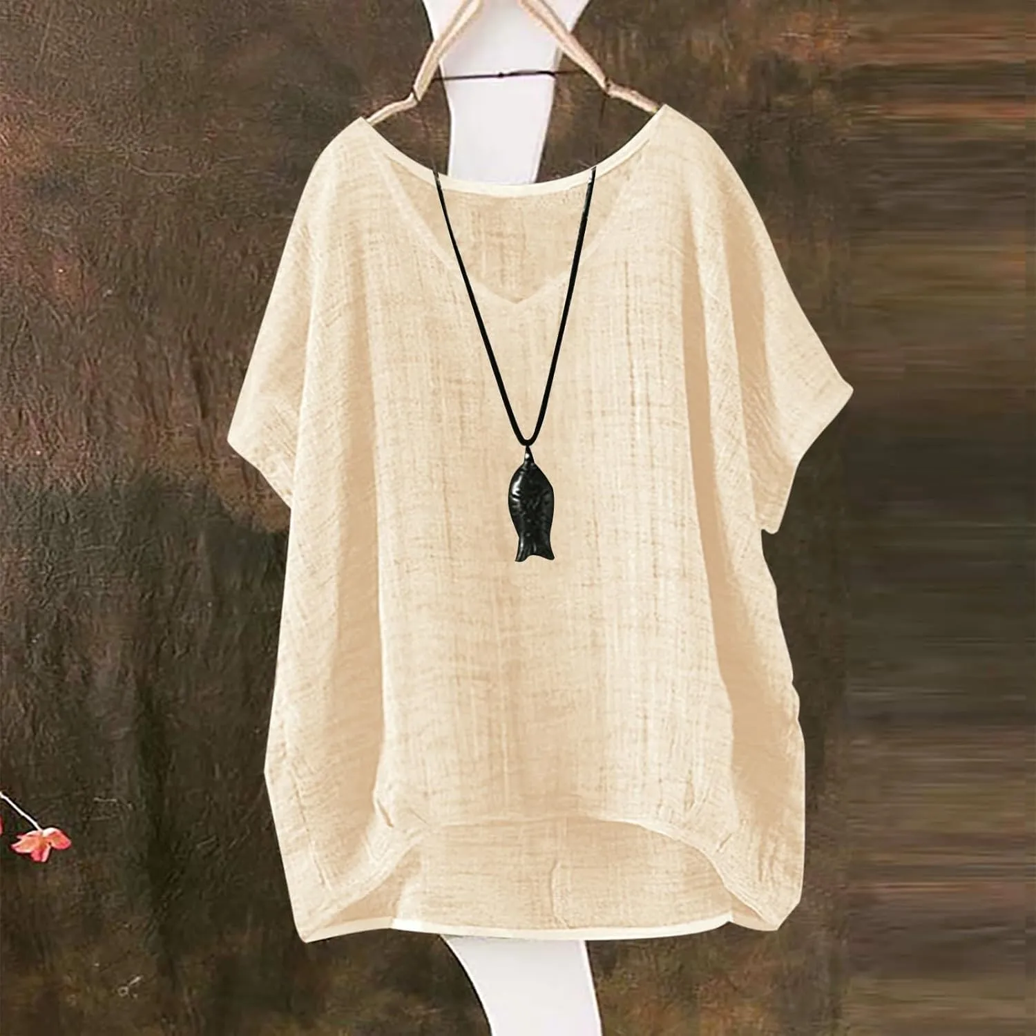 Linen Shirts for Women Summer 2025 Trendy Plus Size Crewneck Short Sleeve Cute Tops Casual Loose Fit Comfy Blouses