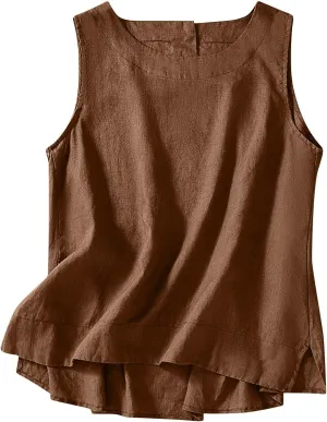 Linen Tank Tops for Women Loose Fit Cropped Slit Sleeveless Shirts Casual Basic Camisole Blouses 2025 Summer Tanks
