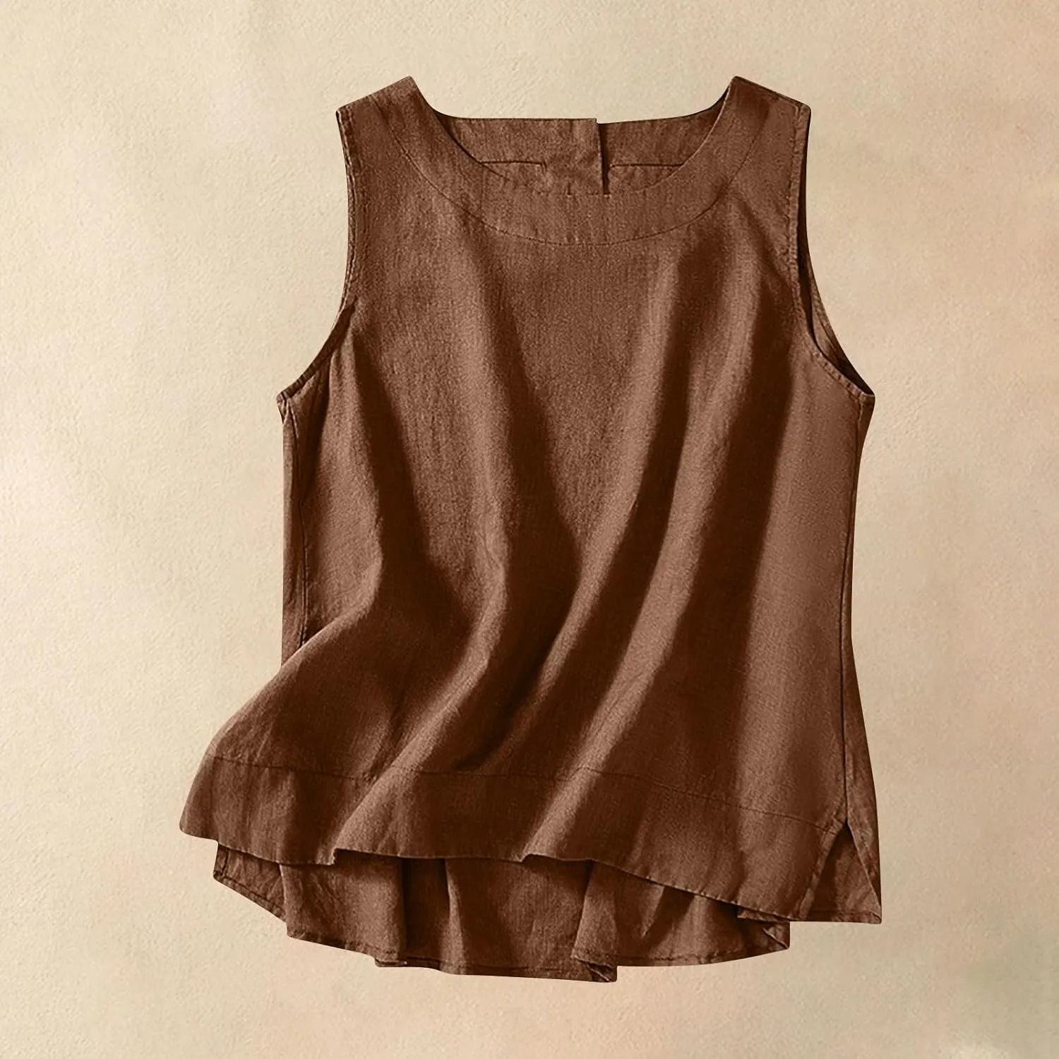 Linen Tank Tops for Women Loose Fit Cropped Slit Sleeveless Shirts Casual Basic Camisole Blouses 2025 Summer Tanks