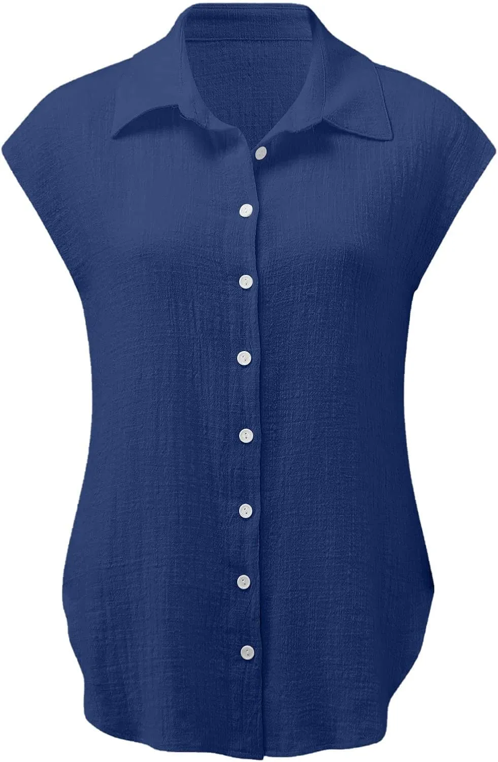 Linen Tops for Women Cap Sleeve Tops for Dressy Button Down Shirts Solid Color Blouse Slim Fit Shirts Tops