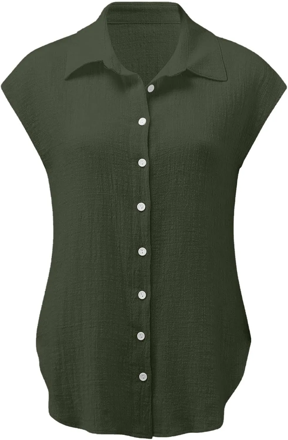 Linen Tops for Women Cap Sleeve Tops for Dressy Button Down Shirts Solid Color Blouse Slim Fit Shirts Tops