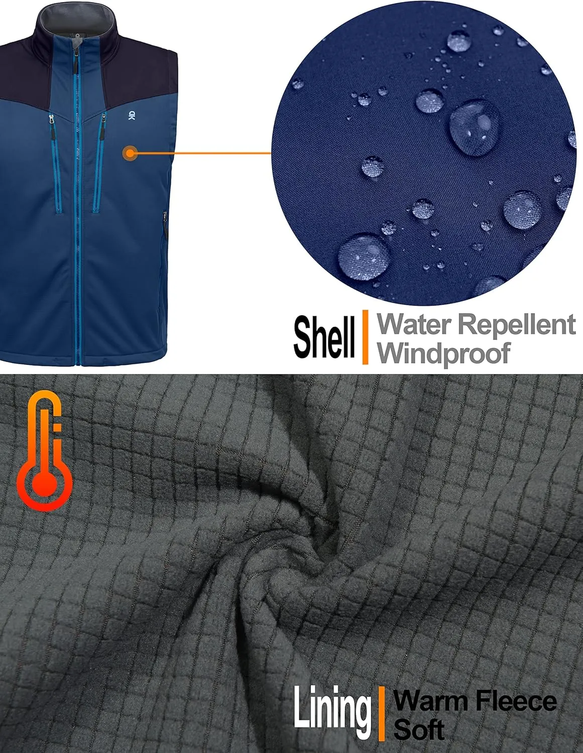 Little Donkey Andy Men's Lightweight Fleece Lined Outdoor Vests Windproof Sleeveless Jackets for Hiking Travel Golf