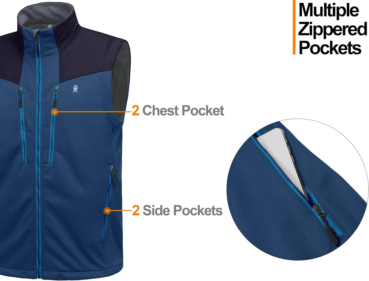 Little Donkey Andy Men's Lightweight Fleece Lined Outdoor Vests Windproof Sleeveless Jackets for Hiking Travel Golf