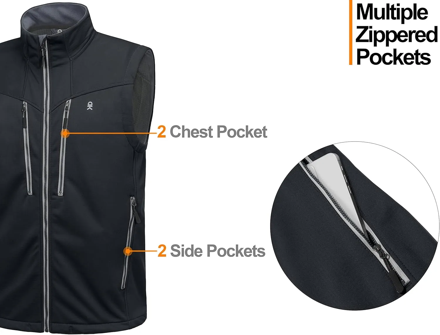 Little Donkey Andy Men's Lightweight Fleece Lined Outdoor Vests Windproof Sleeveless Jackets for Hiking Travel Golf