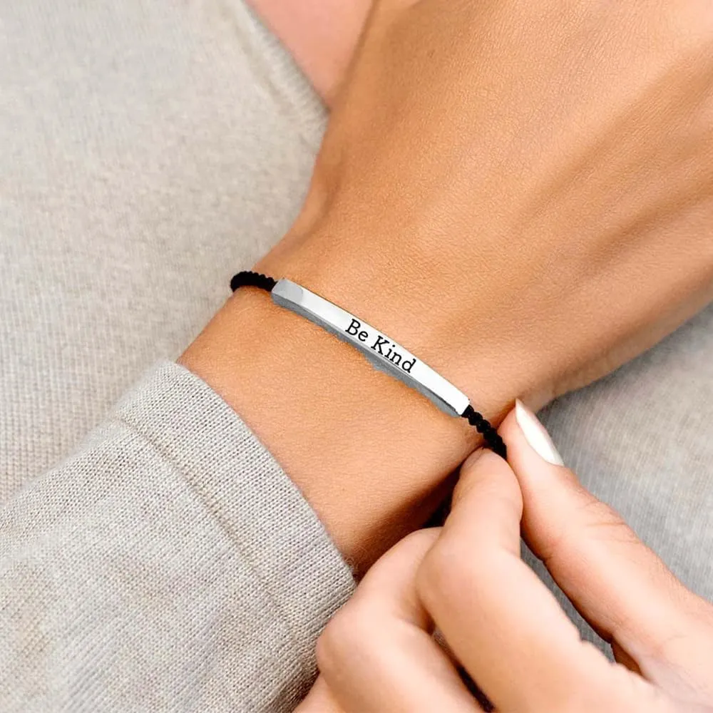 LIU JUN Be Kind Of A Badass Motivational Tube Bracelet For Women, Adjustable Hand Braided Wrap Stainless Steel Inspirational Gifts Jewelry