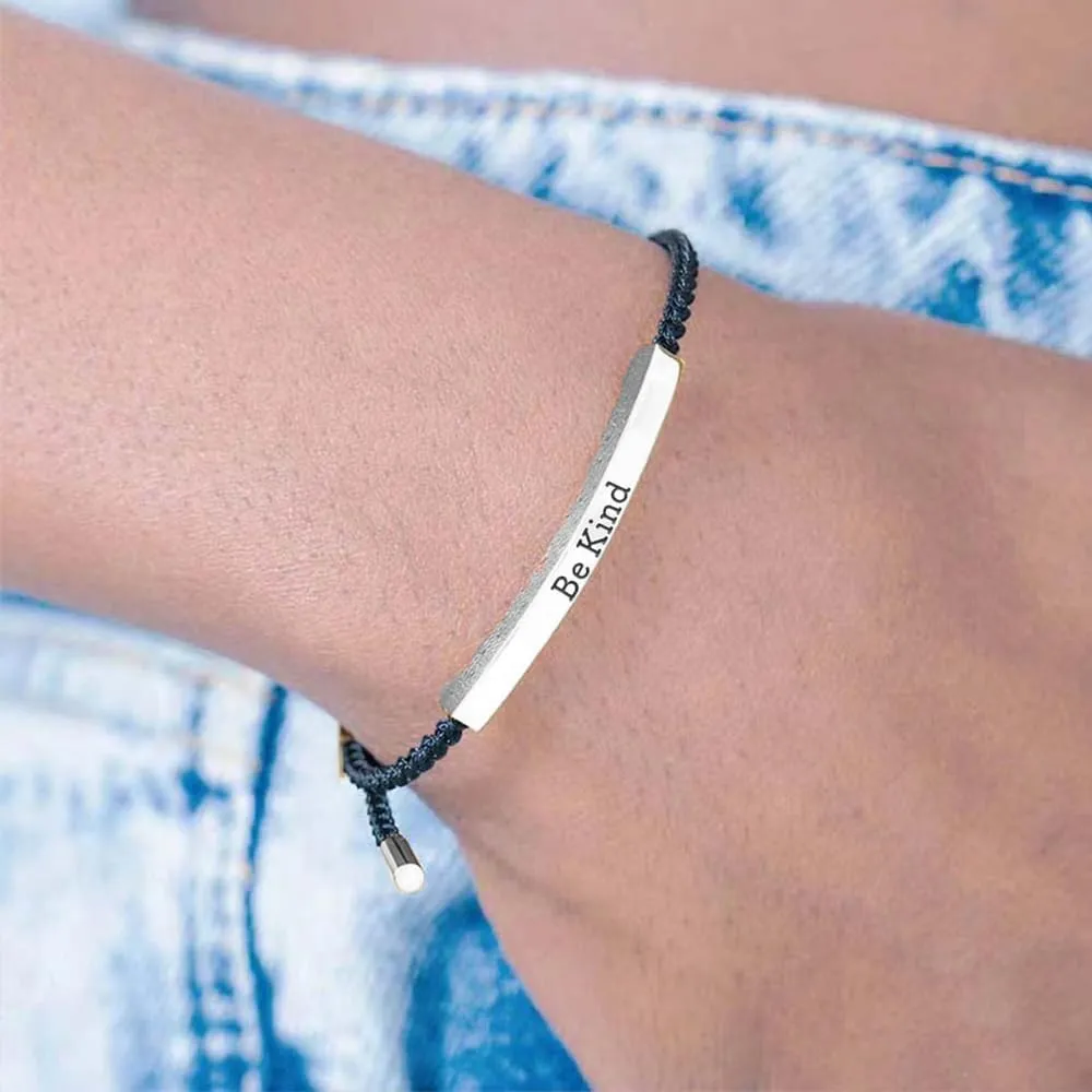 LIU JUN Be Kind Of A Badass Motivational Tube Bracelet For Women, Adjustable Hand Braided Wrap Stainless Steel Inspirational Gifts Jewelry