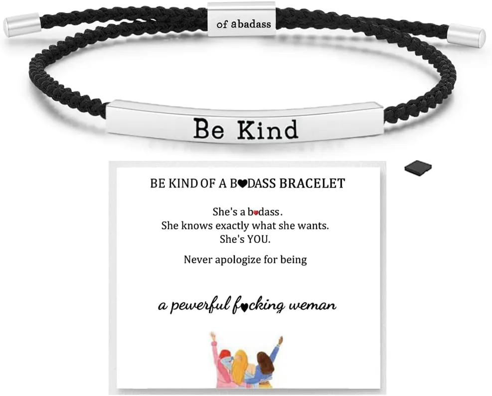 LIU JUN Be Kind Of A Badass Motivational Tube Bracelet For Women, Adjustable Hand Braided Wrap Stainless Steel Inspirational Gifts Jewelry