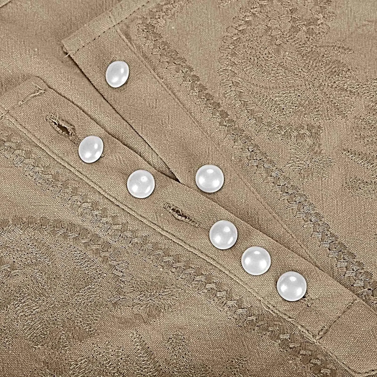 Lmdudan Cotton Linen Embroidered Tops for Women Peasant Shirt Boho Ethnic Style Mexican Blouse 3/4 Sleeve Button Tunic Tshirt