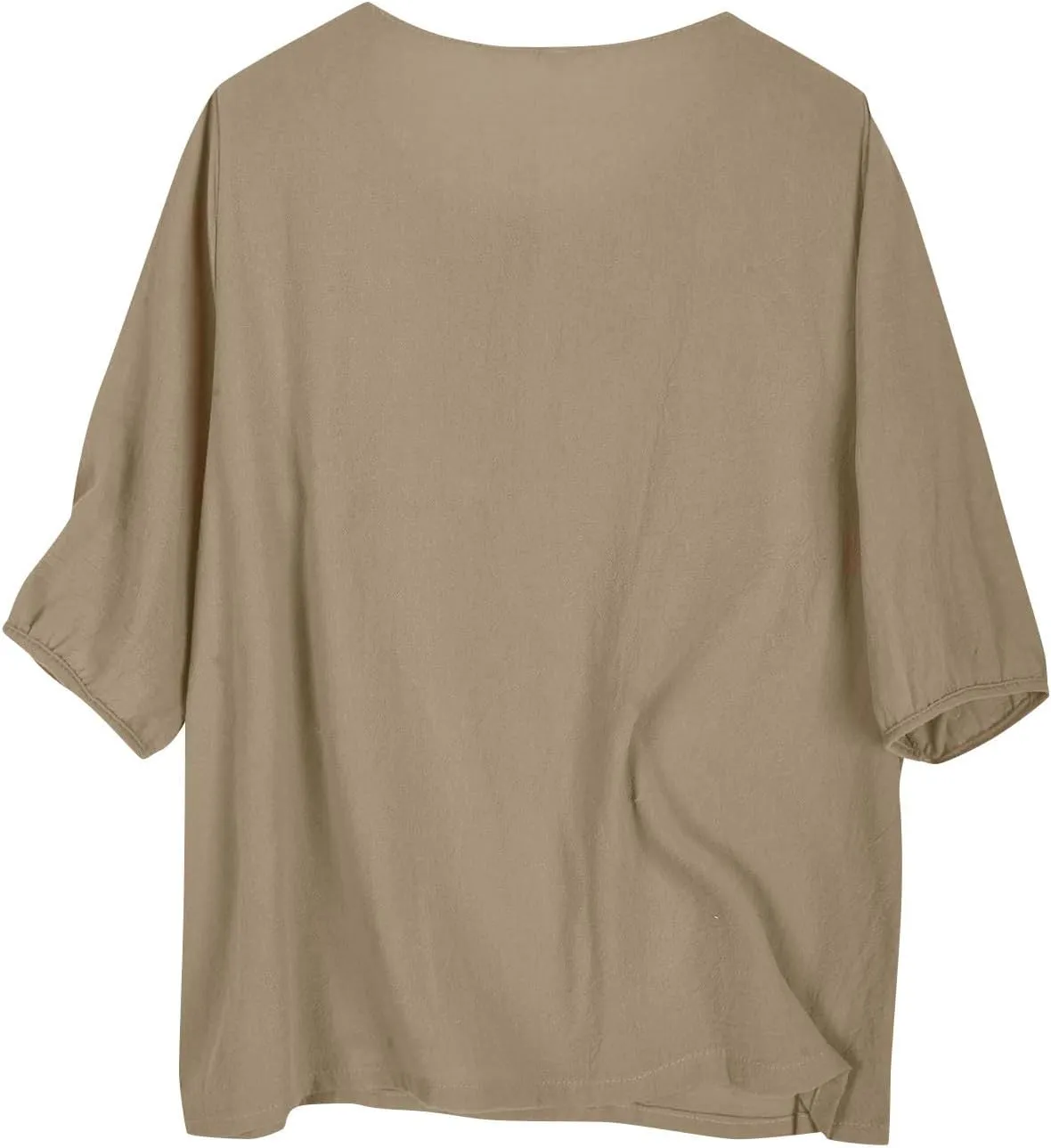 Lmdudan Cotton Linen Embroidered Tops for Women Peasant Shirt Boho Ethnic Style Mexican Blouse 3/4 Sleeve Button Tunic Tshirt