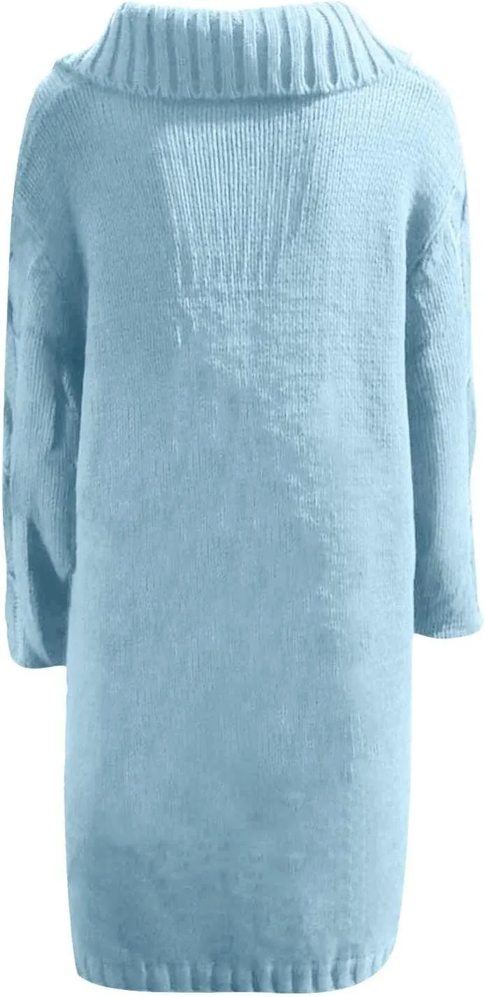 Long Cardigan for Women Long Sleeve Cable Knit Button Up Loose Plain Winter Hooded Trench Coat with Pocket Warm Overcoat