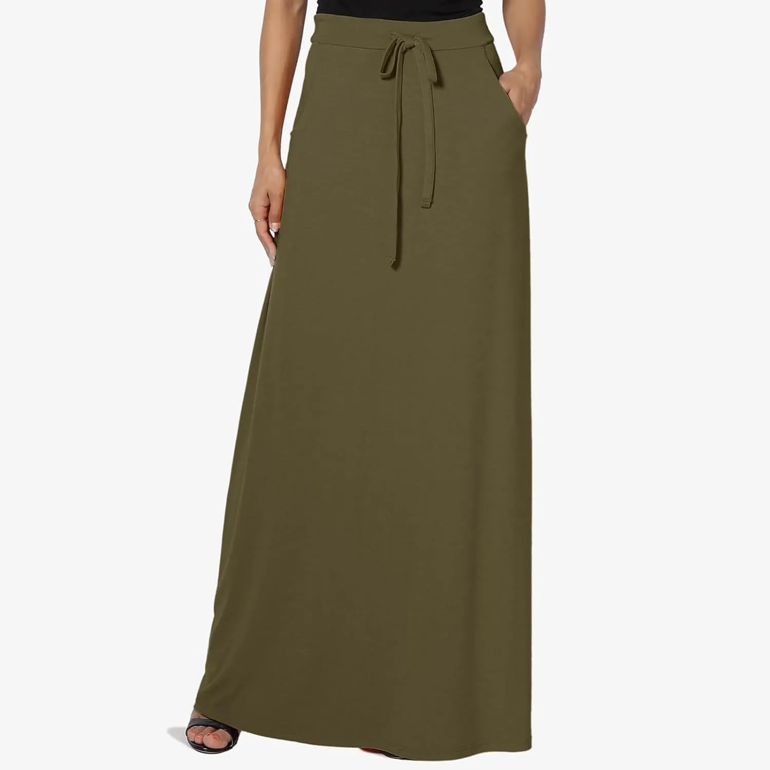 Long Maxi Skirt for Women Spring and Autumn City Leisure Skirt Ladies Solid Color Drawstring Women Flowy Casual