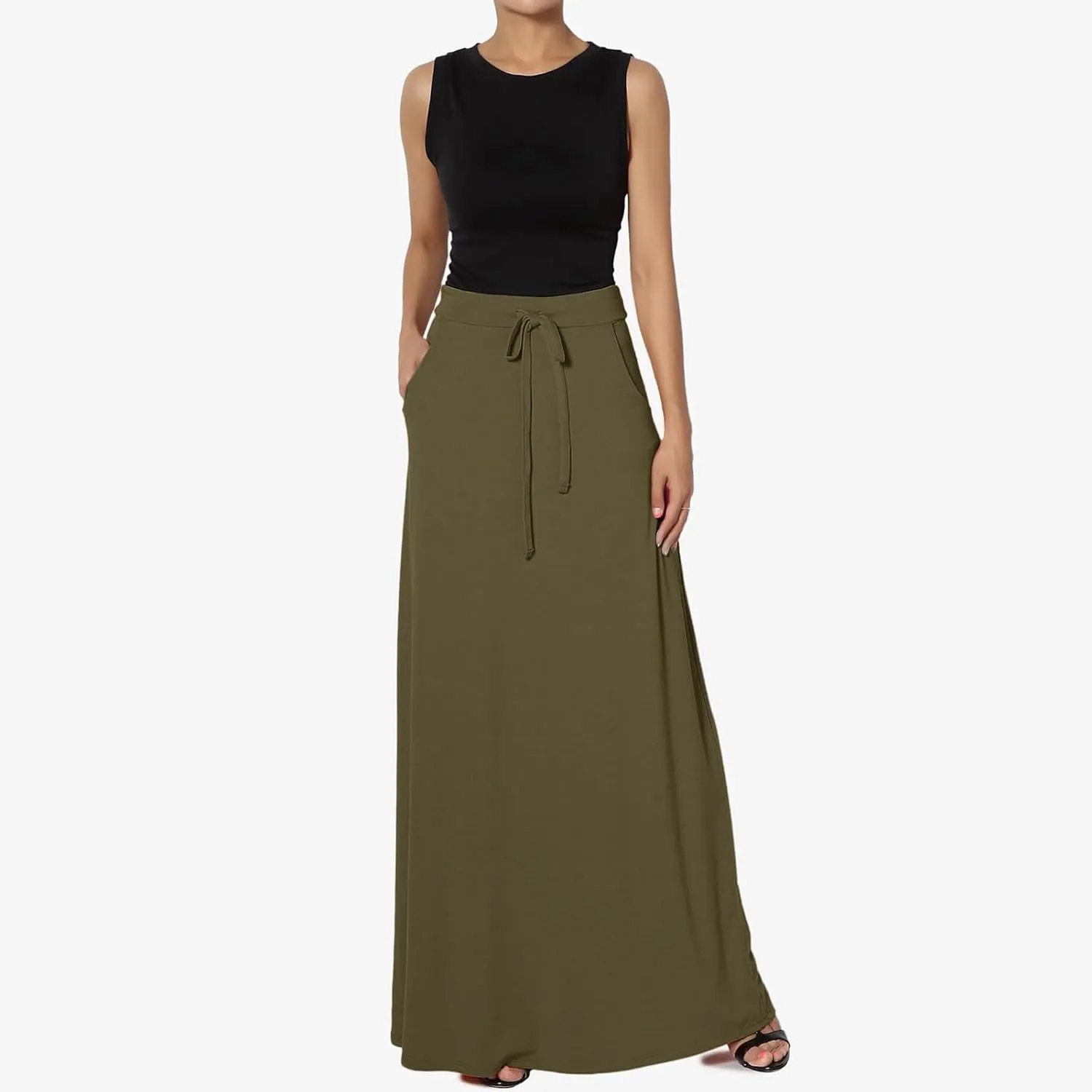 Long Maxi Skirt for Women Spring and Autumn City Leisure Skirt Ladies Solid Color Drawstring Women Flowy Casual