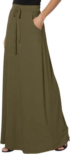 Long Maxi Skirt for Women Spring and Autumn City Leisure Skirt Ladies Solid Color Drawstring Women Flowy Casual