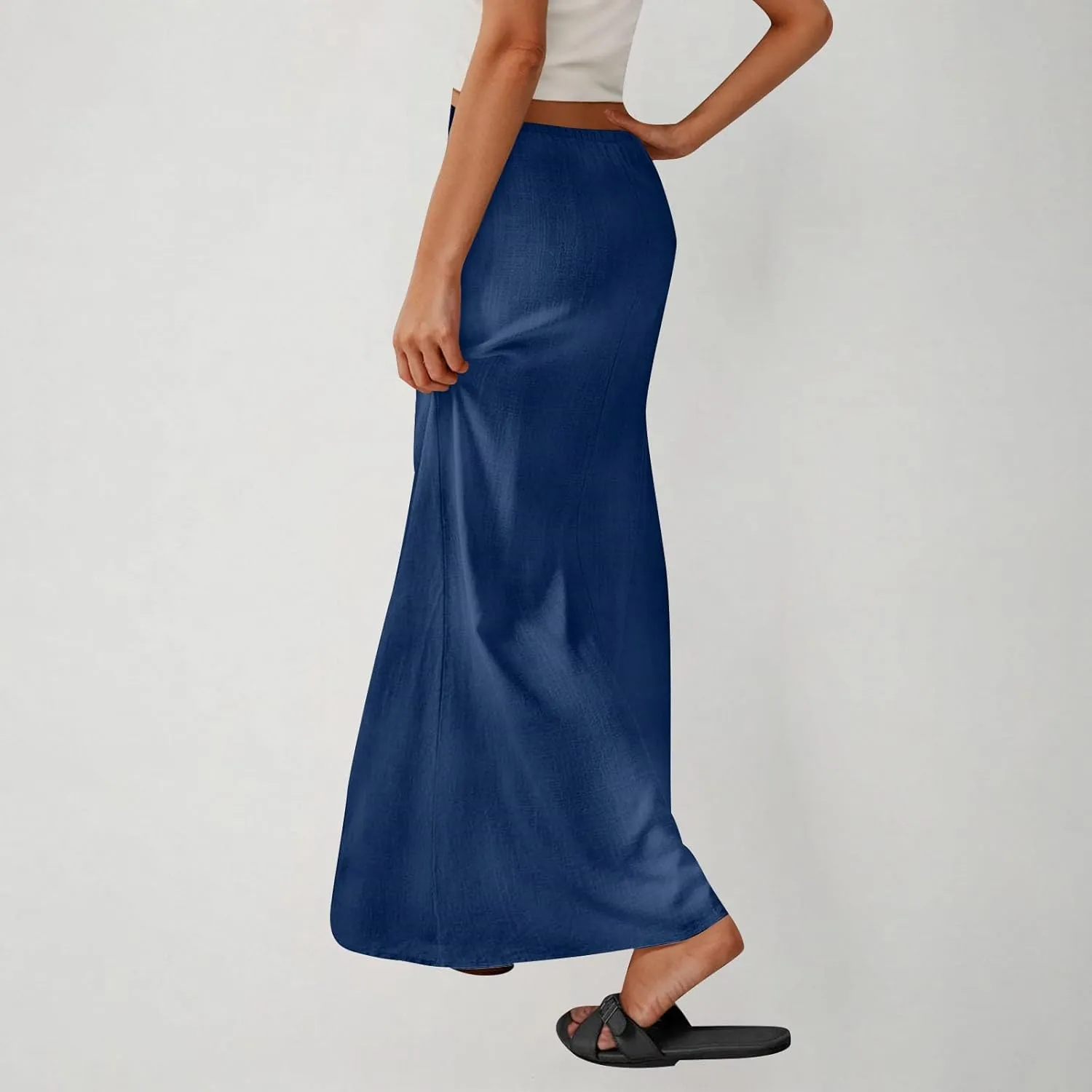 Long Skirts for Women Boho Vacation Flowy Maxi Skirt Lightweight Drawstring Low Rise Ankle Length Slim A Line Skirt