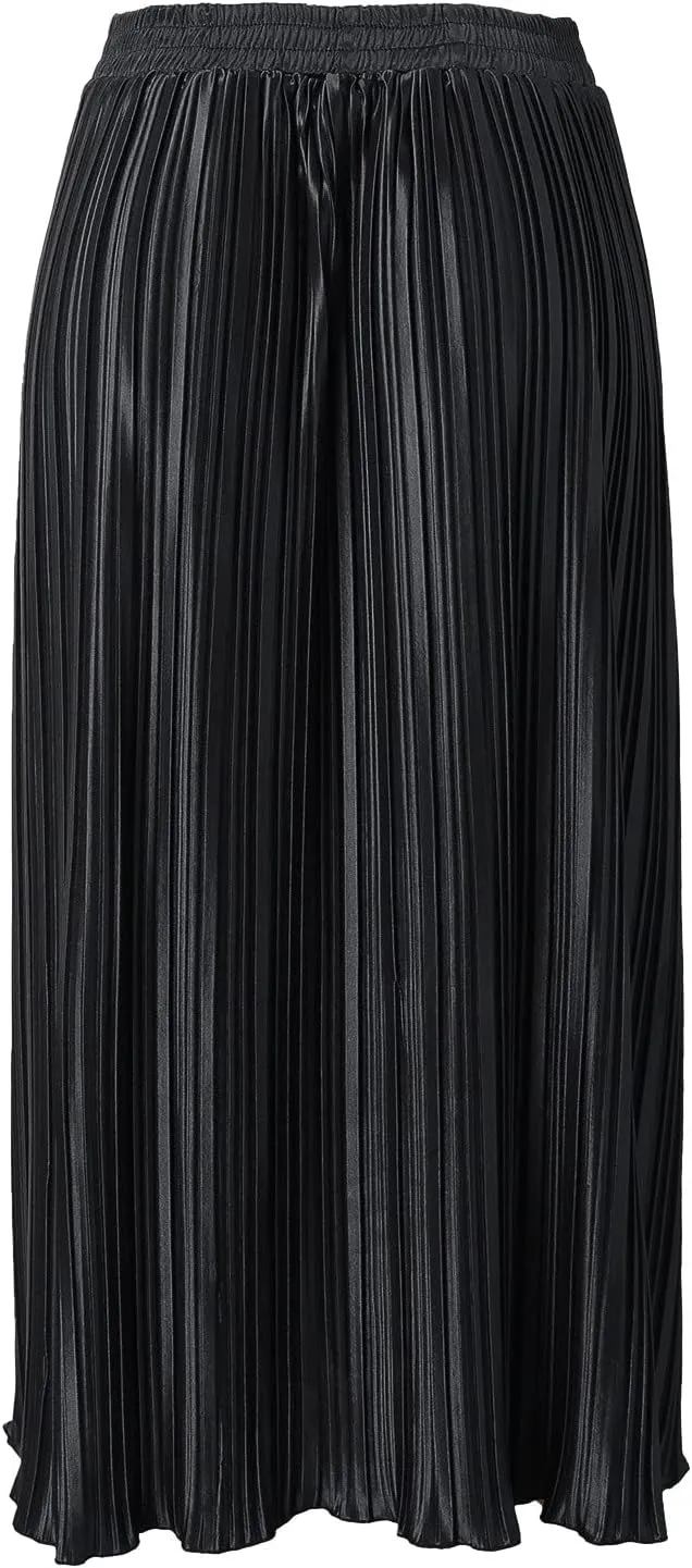 Long Skirts for Women Elastic Waist Party Shiny Accordion Pleated Midi Skirt Button Long Skirts for Women