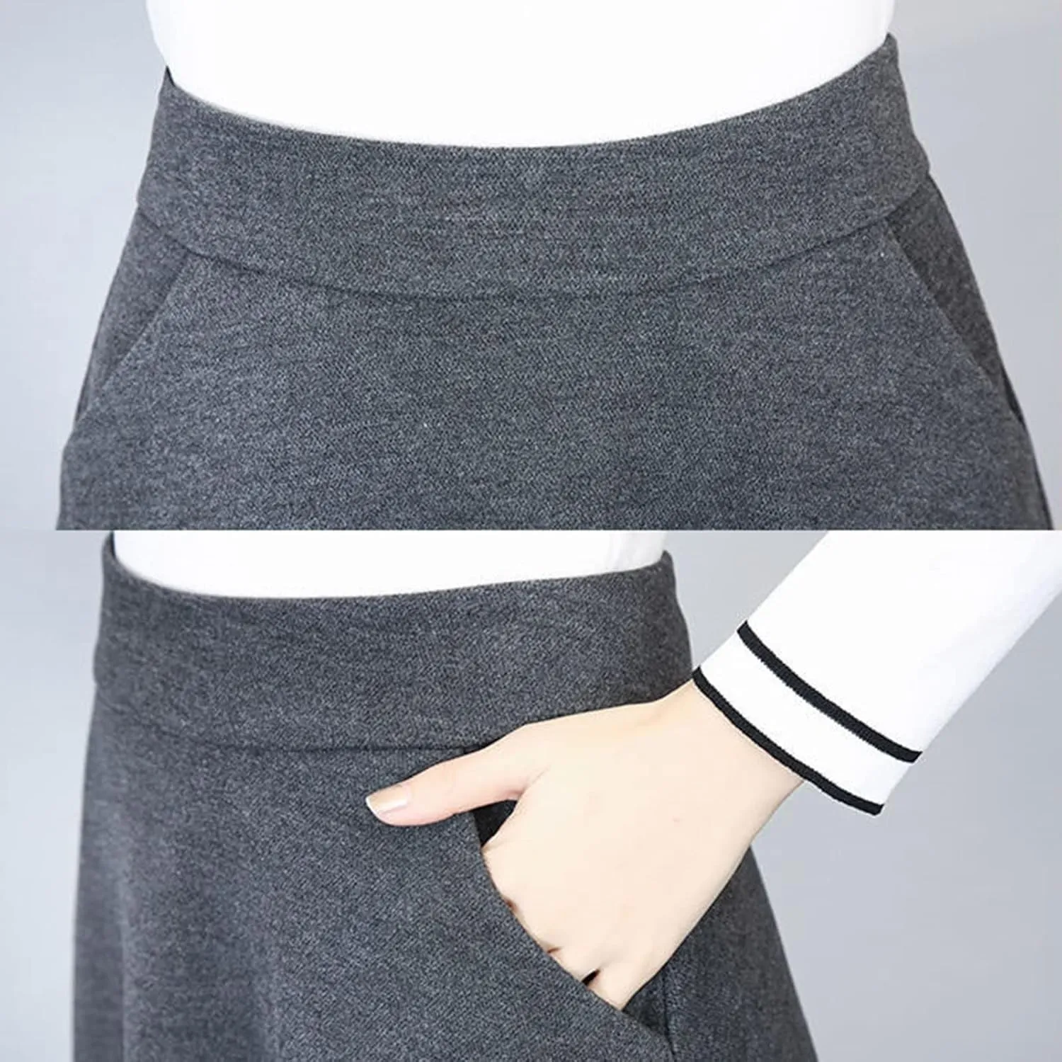 Long Skirts Womens Winter Vintage High Elastic Waist A Line Pleated Wool Midi Skirt Lady Elegant Skirts for Women