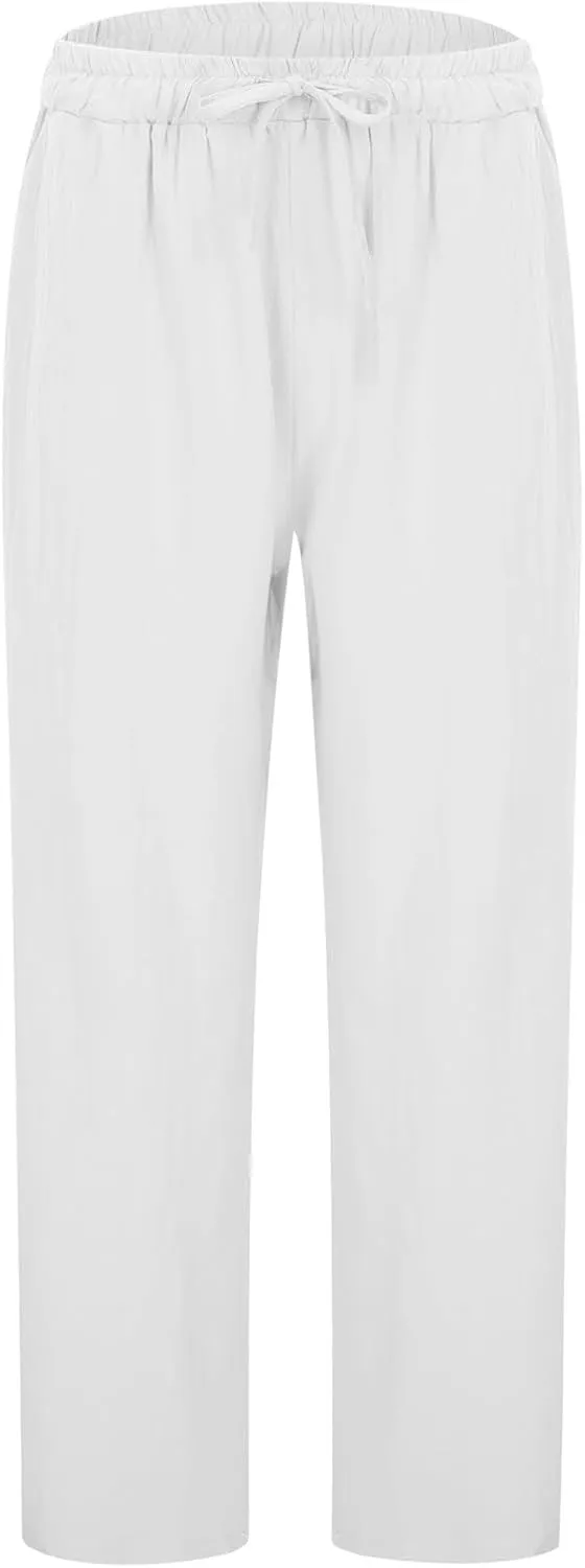 Lounge Linen Pants Women Summer Casual Solid Color Boho Plus Size High Waisted Linen Pants Plus Size Trousers with Pockets