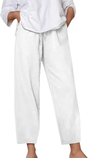 Lounge Linen Pants Women Summer Casual Solid Color Boho Plus Size High Waisted Linen Pants Plus Size Trousers with Pockets