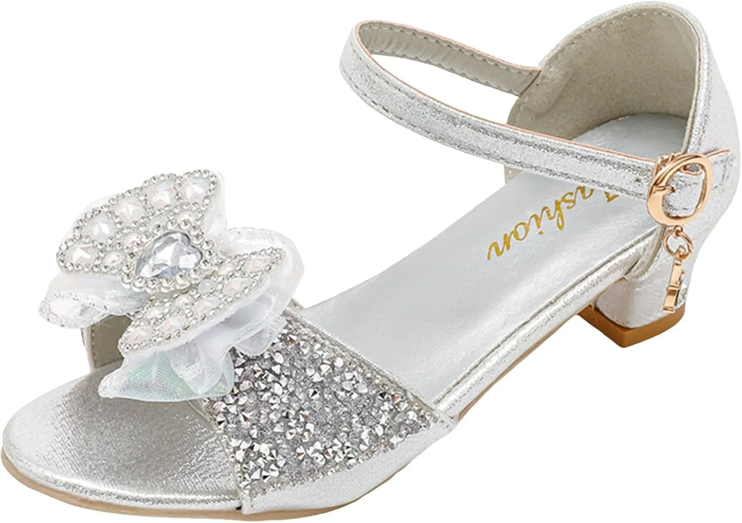 Low Heels Open Toe Princess Sandal Girls Sandals Rhinestone Bow Shoes Children's High Heels Non Slip Little Girl Shoes