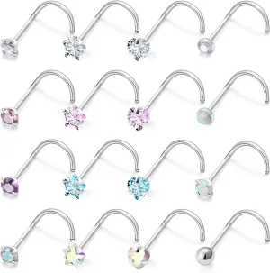 Lsnevsie 20G Stainless Steel Opal Nose Rings Studs for Women Men Nose Piercing Jewelry Top Diamond 2mm 3mm