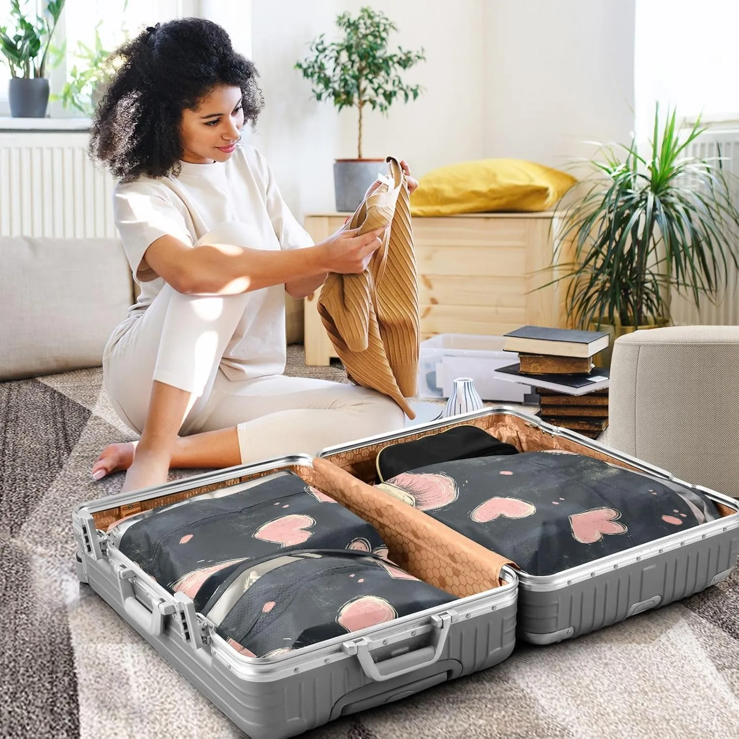 Luggage Space Saver, Luggages Management Personnel, Sweet Elephant Trendy Style, With Zipper, 3 Set Travel Packing Cubes For Suitcases, Garment Bag Closet Storage