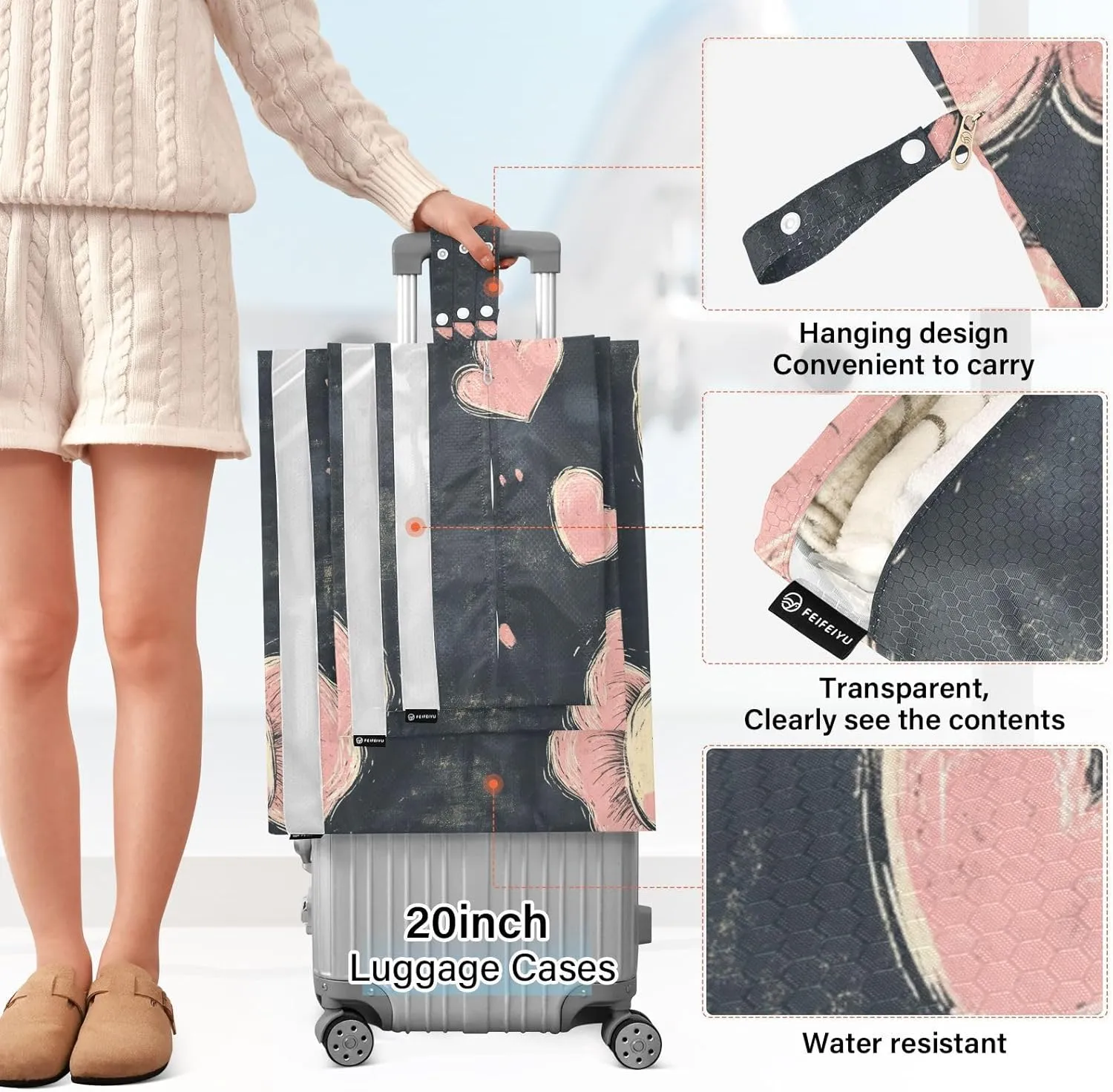 Luggage Space Saver, Luggages Management Personnel, Sweet Elephant Trendy Style, With Zipper, 3 Set Travel Packing Cubes For Suitcases, Garment Bag Closet Storage