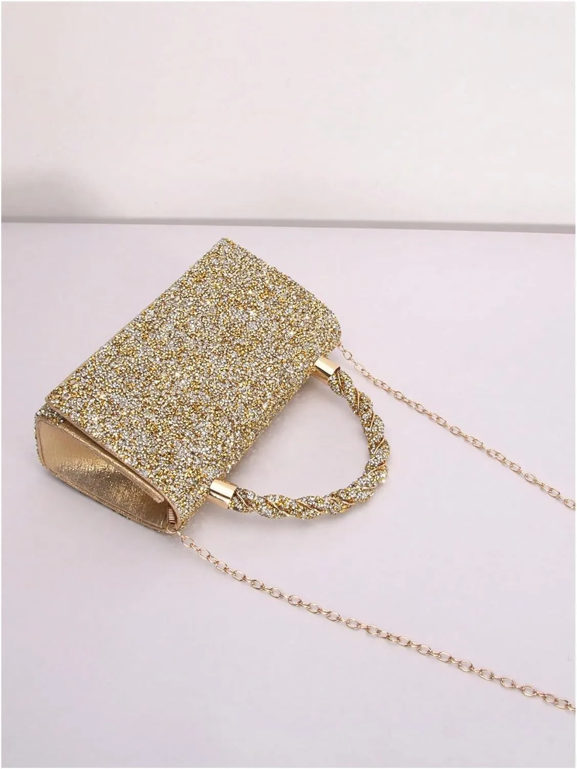 MakeMeChic Women's Evening Bags Glitter Top Handle Single Strap Clutch Handbag Mini Shoulder Bags