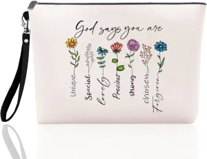 Makeup Bag Gift Christian Bag Toiletry Bag Canvas Tote Bag, Travel Toiletry Organizer Zipper Pouch for Mothers Day Graduation Birthday BridesMaid Gift