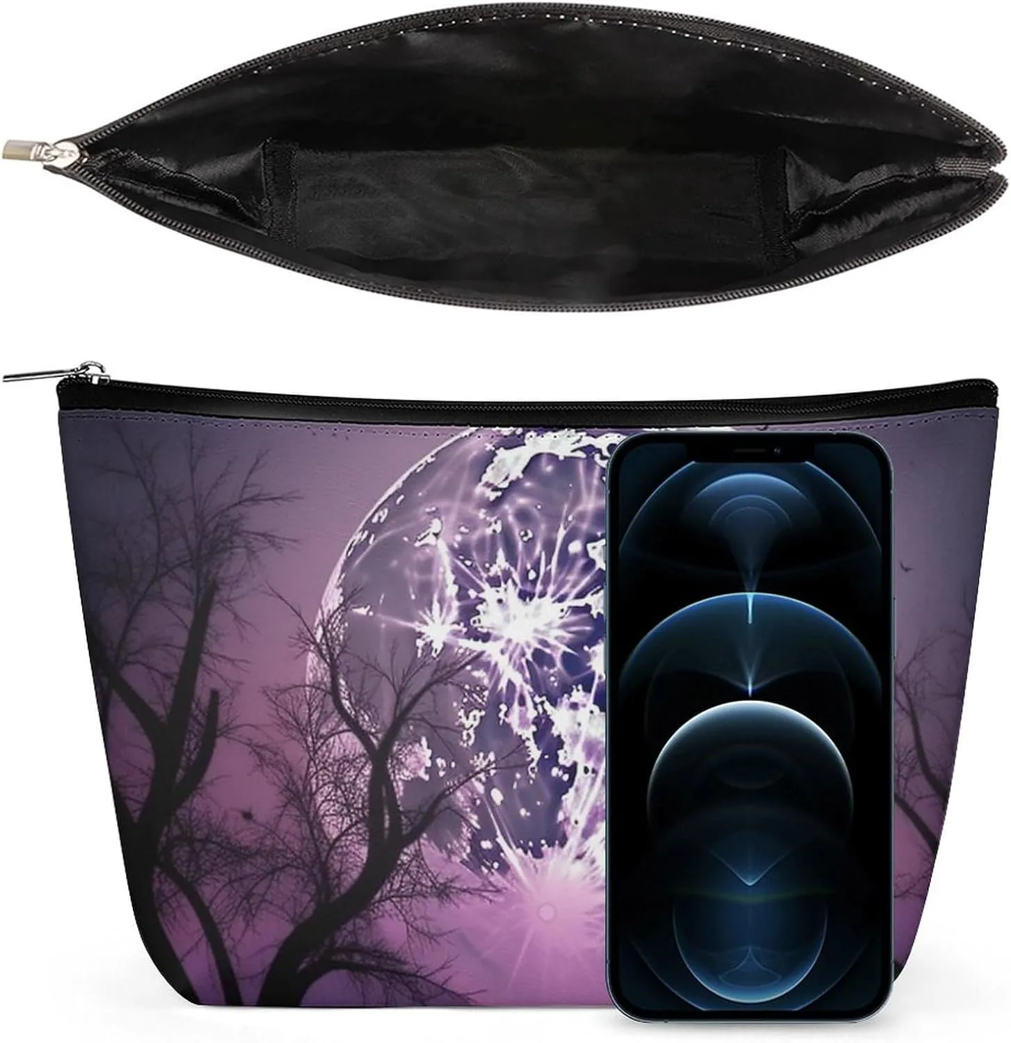 Makeup Bag Travel Cosmetic Bag Portable Purple Moon Night Sky Toiletry Bag Large Capacity Zipper Pouch Makeup Organizer Case Waterproof Toiletry Pouch for Women Men