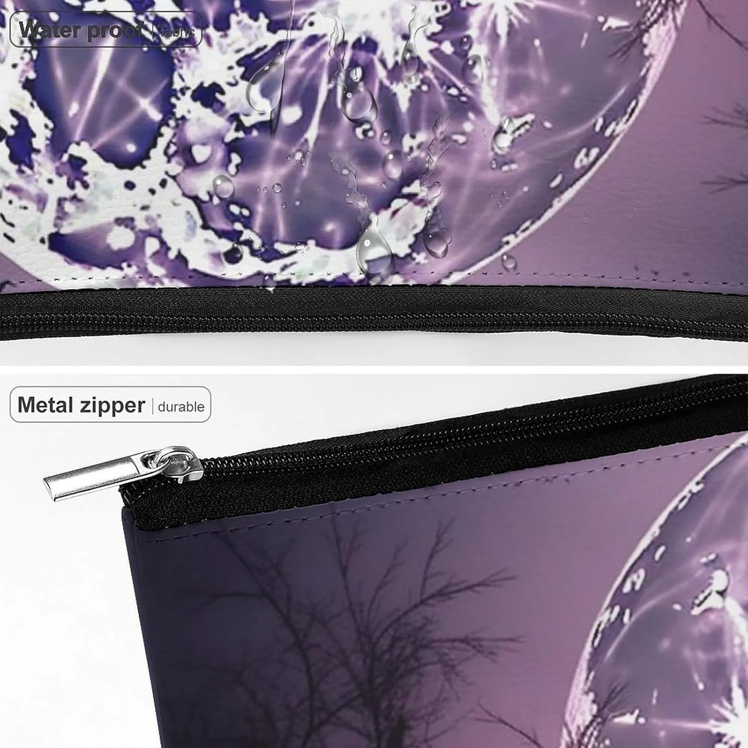 Makeup Bag Travel Cosmetic Bag Portable Purple Moon Night Sky Toiletry Bag Large Capacity Zipper Pouch Makeup Organizer Case Waterproof Toiletry Pouch for Women Men