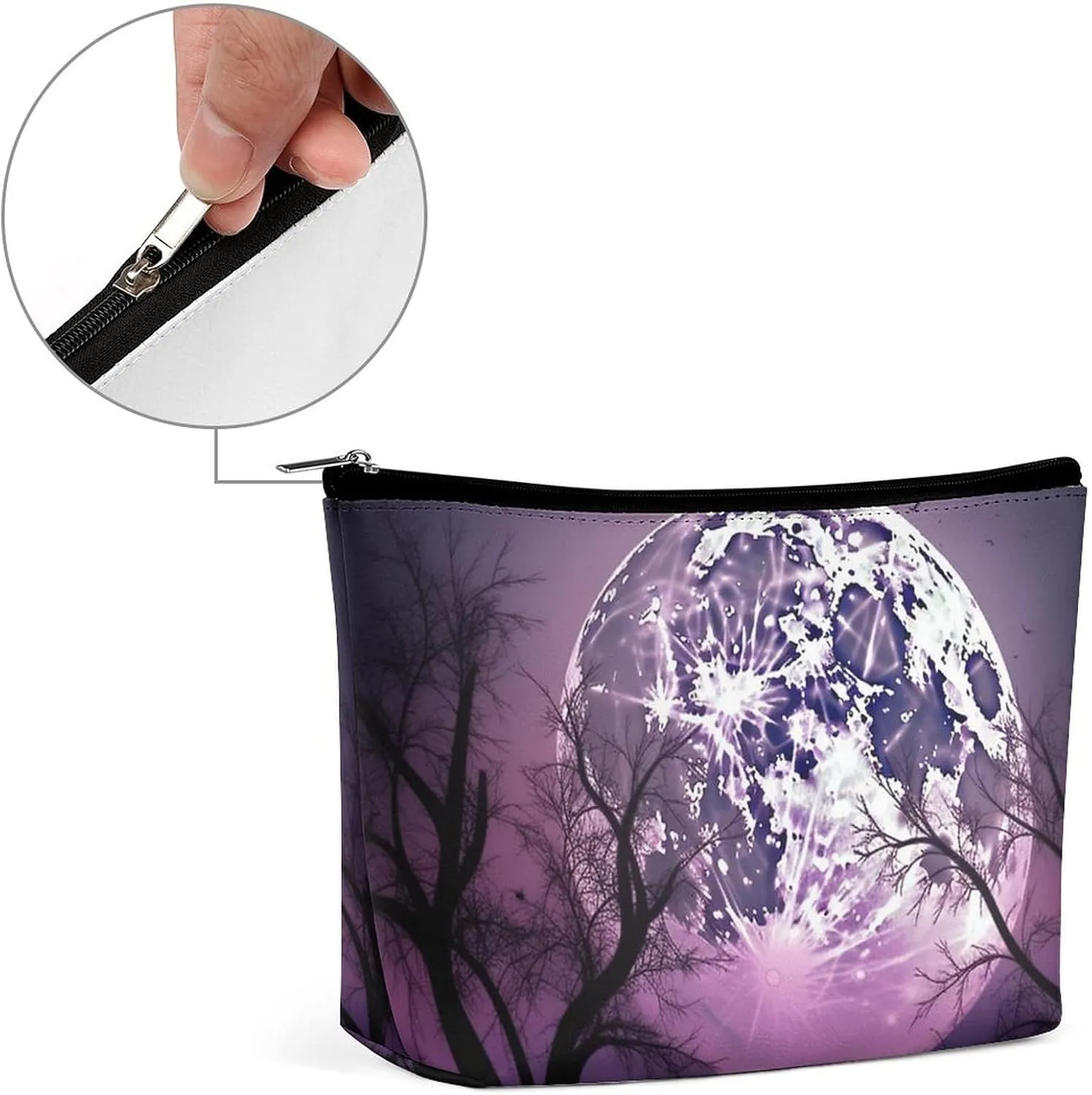 Makeup Bag Travel Cosmetic Bag Portable Purple Moon Night Sky Toiletry Bag Large Capacity Zipper Pouch Makeup Organizer Case Waterproof Toiletry Pouch for Women Men