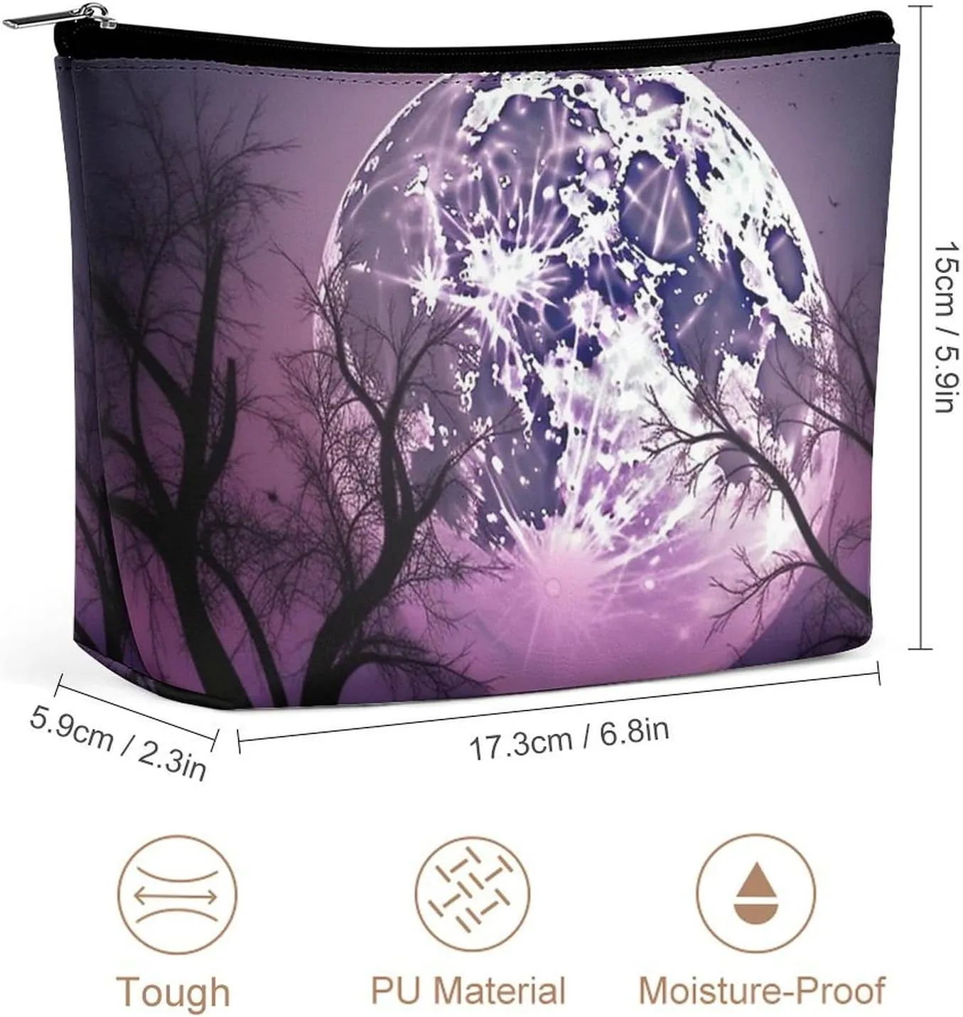Makeup Bag Travel Cosmetic Bag Portable Purple Moon Night Sky Toiletry Bag Large Capacity Zipper Pouch Makeup Organizer Case Waterproof Toiletry Pouch for Women Men
