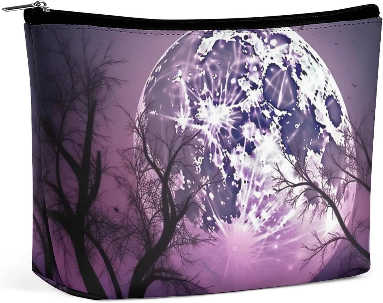 Makeup Bag Travel Cosmetic Bag Portable Purple Moon Night Sky Toiletry Bag Large Capacity Zipper Pouch Makeup Organizer Case Waterproof Toiletry Pouch for Women Men