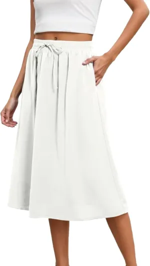 Maxi Skirts for Women 2025 Summer Vacation Comfy Drawstring Waist Pleated A-Line Beach Bohemian Casual Midi Skirts