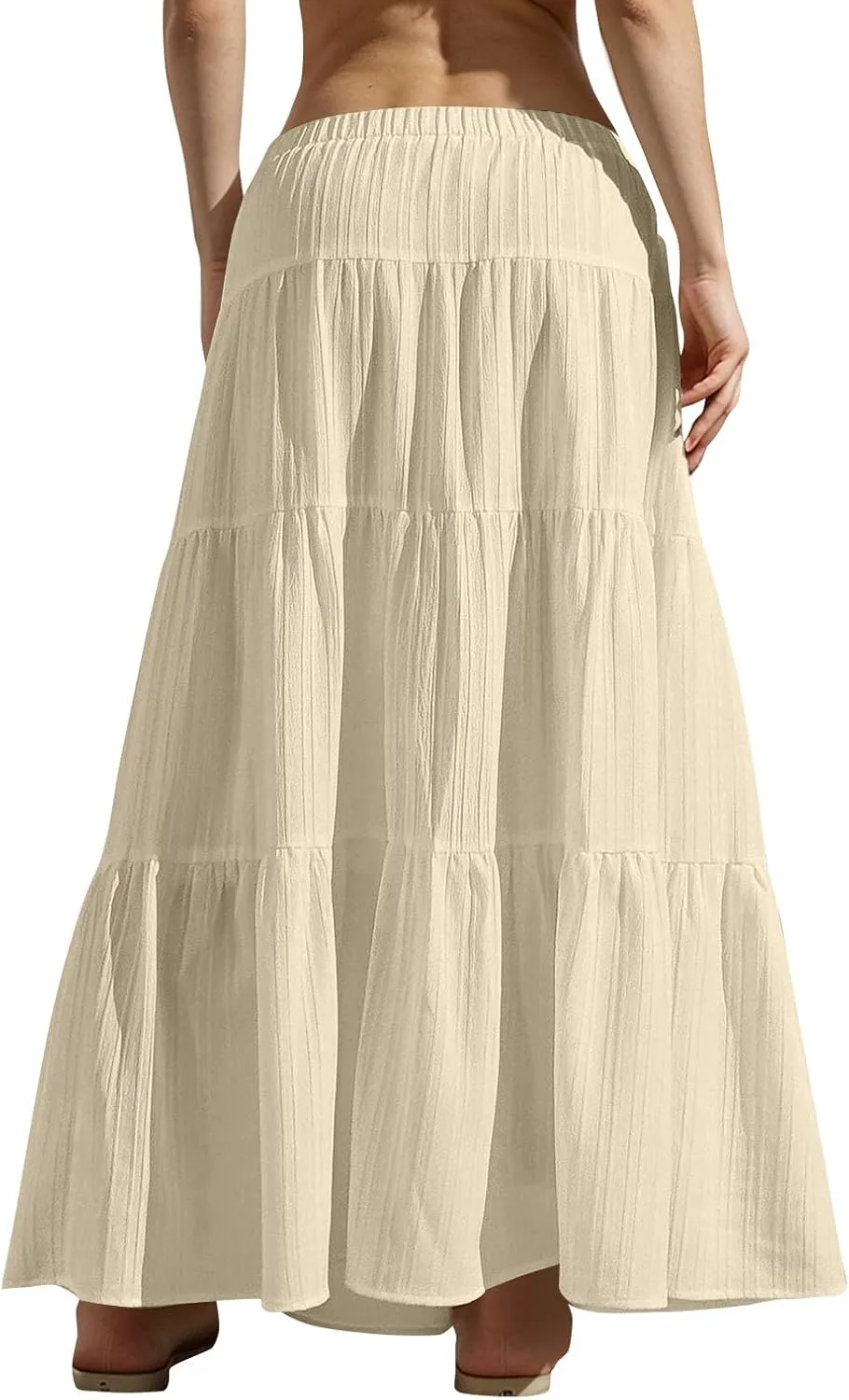 Maxi Skirts for Women with Pockets Cotton Linen Casual Boho Ruffled Tiered Long Skirt Flowy Summer Beach Skorts