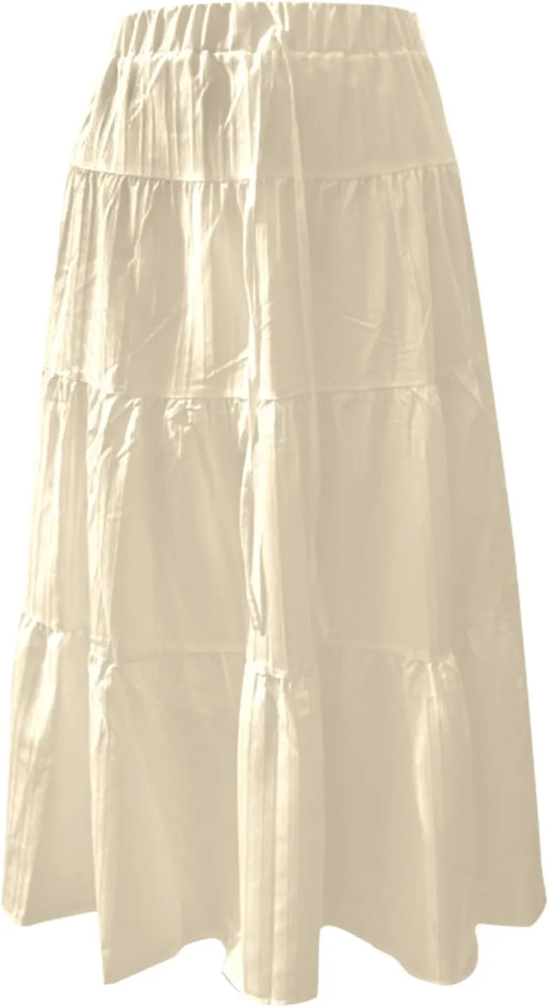 Maxi Skirts for Women with Pockets Cotton Linen Casual Boho Ruffled Tiered Long Skirt Flowy Summer Beach Skorts