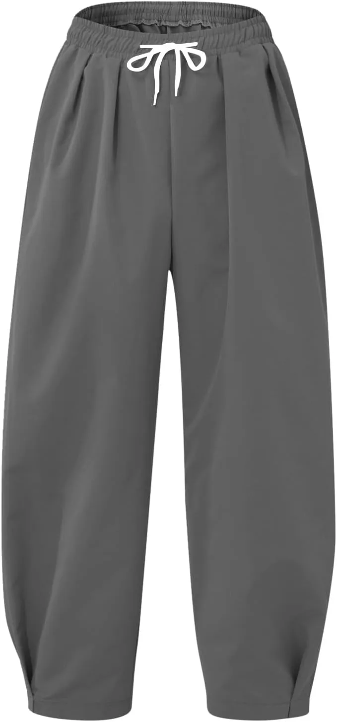 Men Baggy Aladdin Harem Pants Pleated Cinch Bottom Breathable Hippie Pants Stretchy Lightweight Drop Crotch Trousers