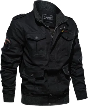 Men Fall Winter Jacket Multi Pockets Full Zip Cargo Jackets Coat Outdoor Casual Windbreaker Jackets Military Outwear