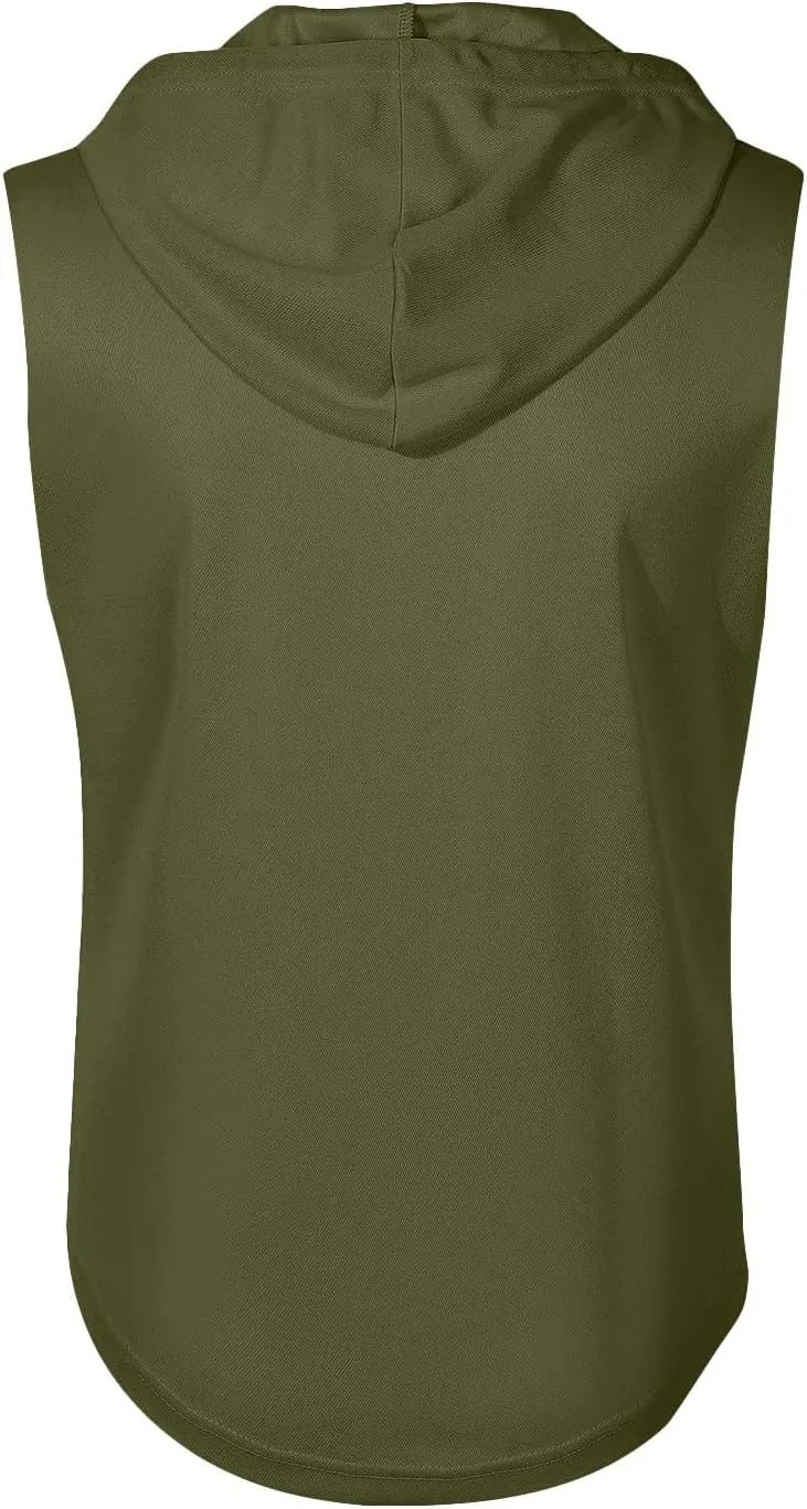 Men Sleeveless Hoodie Zip Up Drawstring Hooded Tank Top Solid Workout Bodybuilding Muscle Vests with Pockets