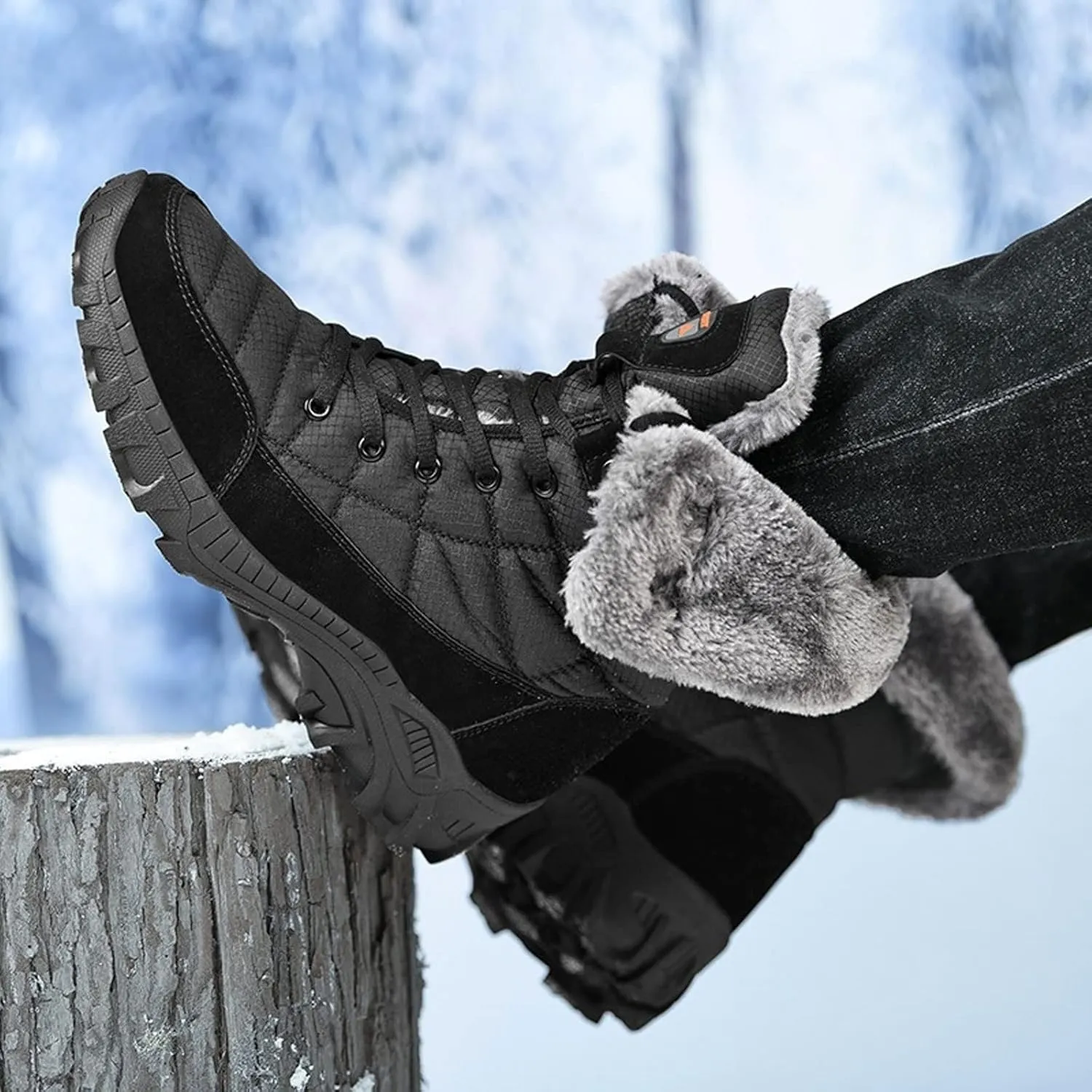Mens Boots Winter Plush Men's Snow Boots Super Warm Men's Hiking Boots Waterproof Men's Boots Outdoor Motorcycle Boots Sneakers
