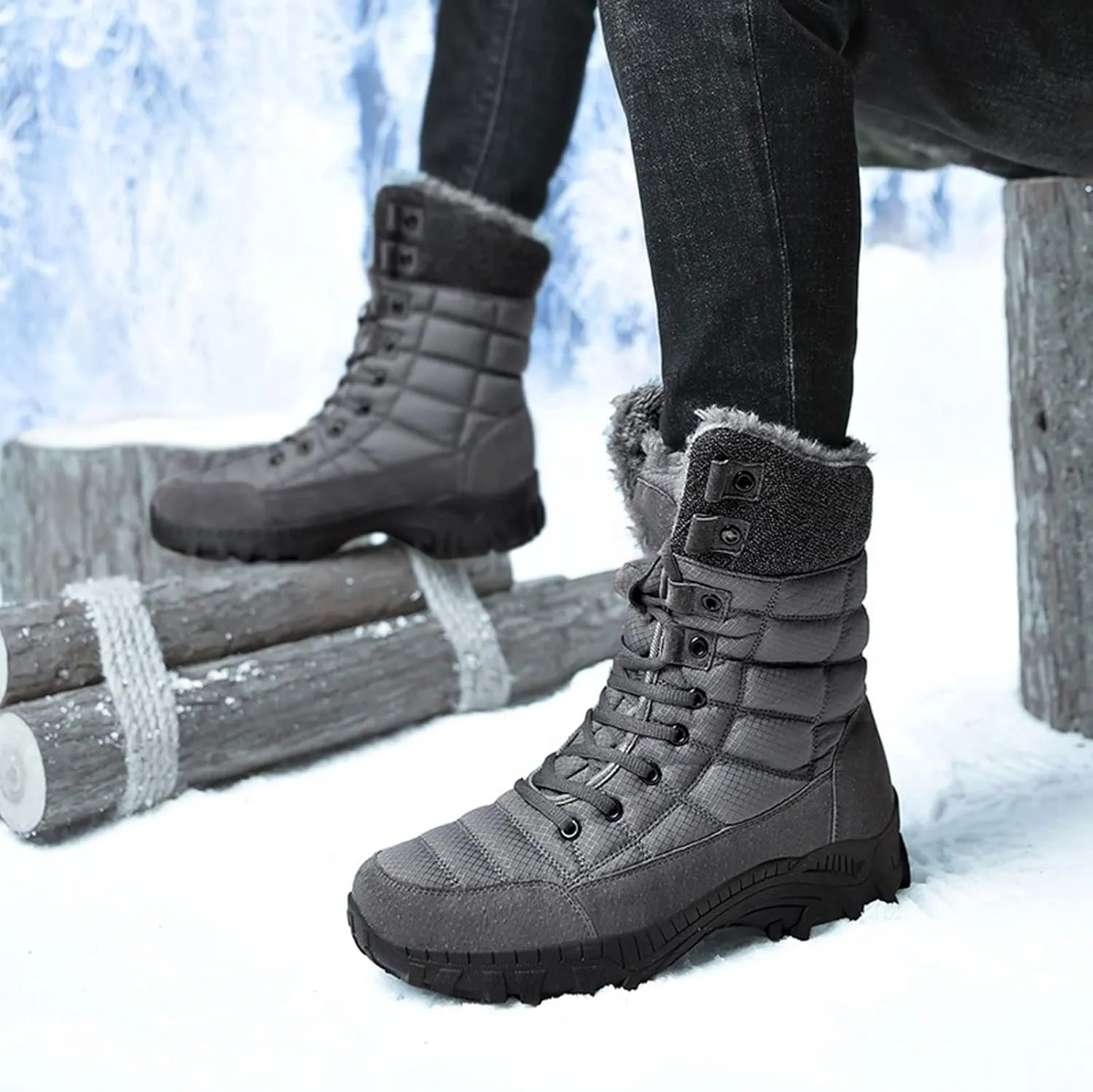 Mens Boots Winter Plush Men's Snow Boots Super Warm Men's Hiking Boots Waterproof Men's Boots Outdoor Motorcycle Boots Sneakers
