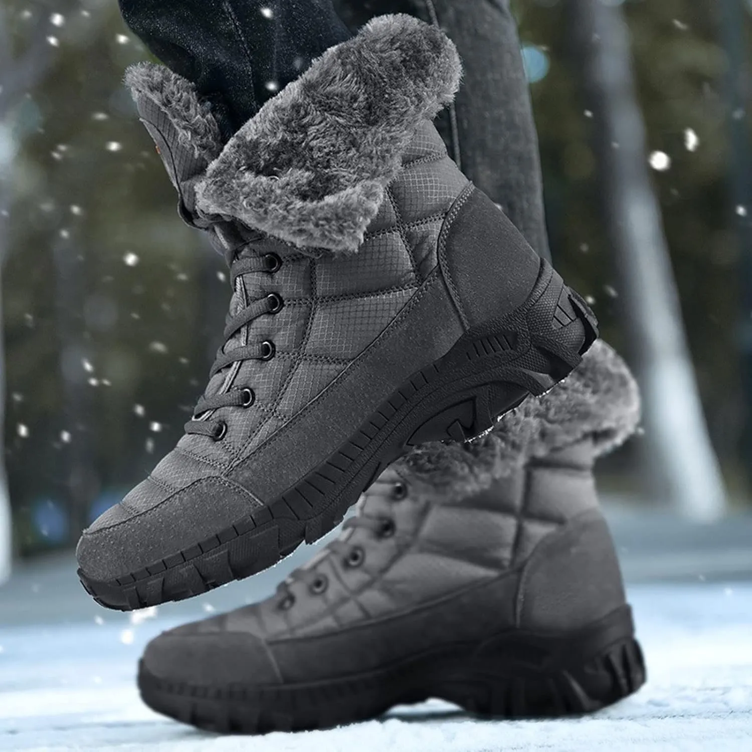Mens Boots Winter Plush Men's Snow Boots Super Warm Men's Hiking Boots Waterproof Men's Boots Outdoor Motorcycle Boots Sneakers