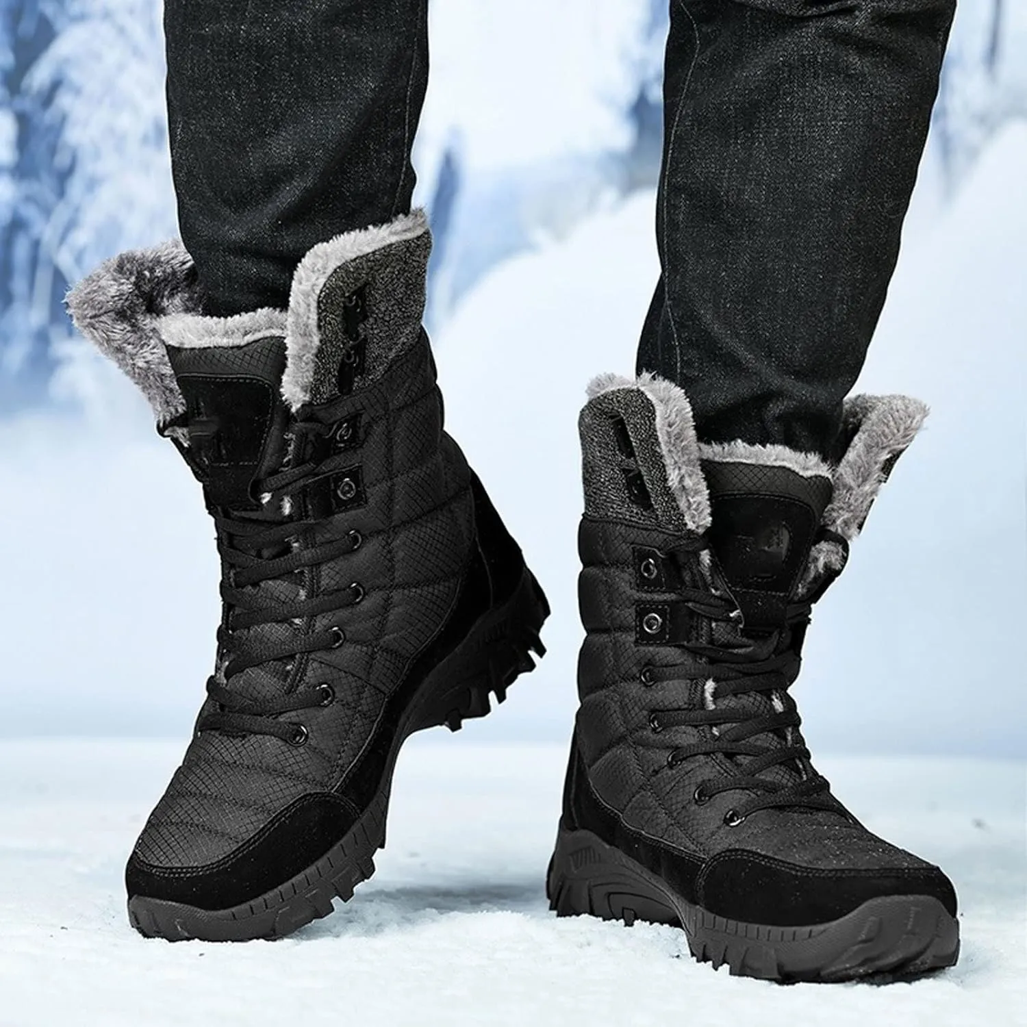 Mens Boots Winter Plush Men's Snow Boots Super Warm Men's Hiking Boots Waterproof Men's Boots Outdoor Motorcycle Boots Sneakers
