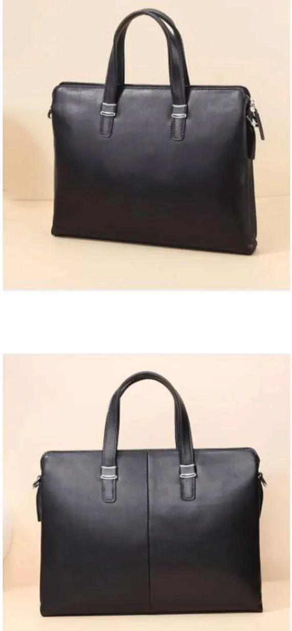 Mens Business Briefcases Shoulder Bags Handbags Messenger Bags Genuine Leather Laptop Bags Crossbody Bags 14.6Inch