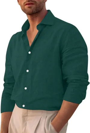 Men's Button Down Shirts Long Sleeve Casual Beach Shirts Vacation Wedding Party Vintage Dress Shirts with Pocket