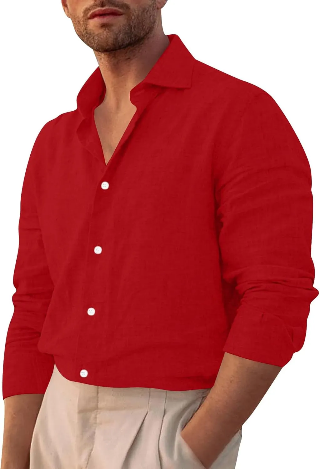 Men's Button Down Shirts Long Sleeve Casual Beach Shirts Vacation Wedding Party Vintage Dress Shirts with Pocket