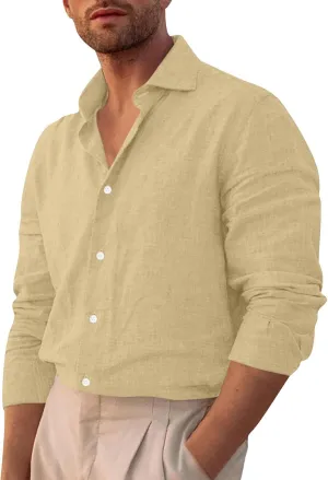Men's Button Down Shirts Long Sleeve Casual Beach Shirts Vacation Wedding Party Vintage Dress Shirts with Pocket