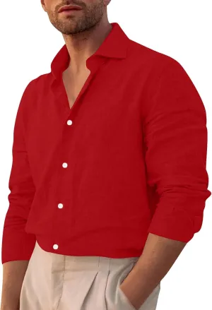 Men's Button Down Shirts Long Sleeve Casual Beach Shirts Vacation Wedding Party Vintage Dress Shirts with Pocket