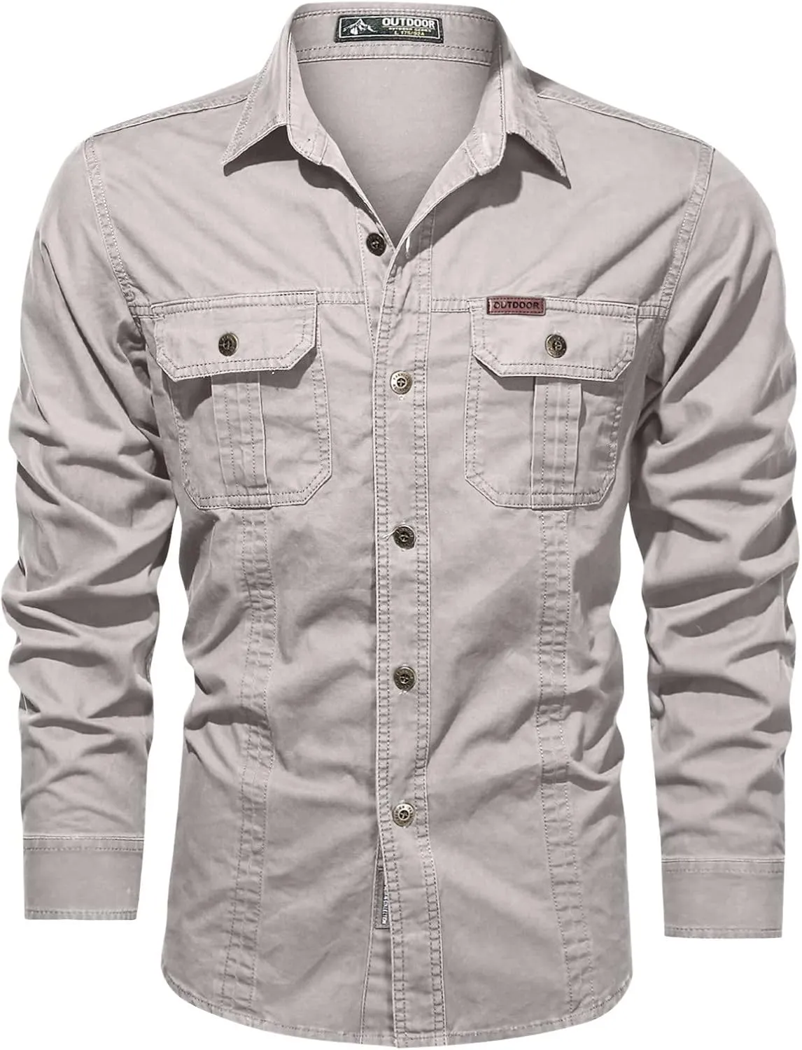 Men's Cargo Shirts Long Sleeve Casual Button Down Military Tactical Shirts Outdoor Lightweight Sun Protection Hiking Shirts