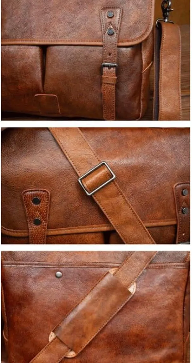 Mens Computer Bags Handbags Messenger Shoulder Bags Genuine Leather Laptop Bags Briefcases 15Inch